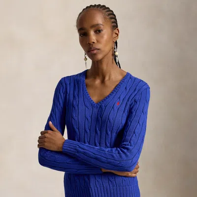 Polo Ralph Lauren Cable-knit Cotton V-neck Sweater In Rugby Royal In Multi