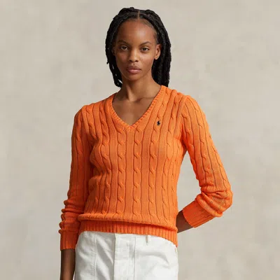 Polo Ralph Lauren Cable-knit Cotton V-neck Sweater In Sun Orange