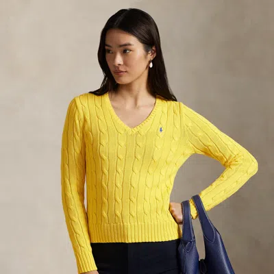 Polo Ralph Lauren Cable-knit Cotton V-neck Sweater In Trainer Yellow