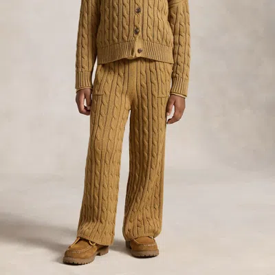 Ralph Lauren Kids' Cable-knit Cotton Wide-leg Sweater Pant In Berkshire Tan In Brown