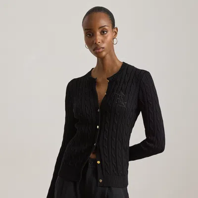 Ralph Lauren Cable-knit Cotton-blend Cardigan In Black