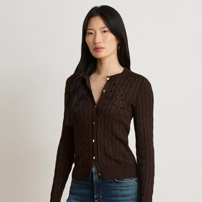Ralph Lauren Cable-knit Cotton-blend Cardigan In Circuit Brown