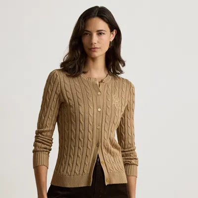 Ralph Lauren Cable-knit Cotton-blend Cardigan In Lauren Camel