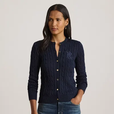 Ralph Lauren Cable-knit Cotton-blend Cardigan In Lauren Navy