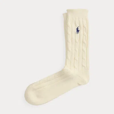 Polo Ralph Lauren Cable-knit Crew Socks In Ivory In Neutral