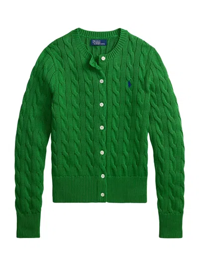 Ralph Lauren Cable-knit Crewneck Cardigan In Green