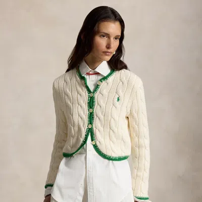 Ralph Lauren Cable-knit Cropped Cardigan In Cricket Cream In Metallic