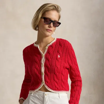 Ralph Lauren Cable-knit Cropped Cardigan In Cruise Red