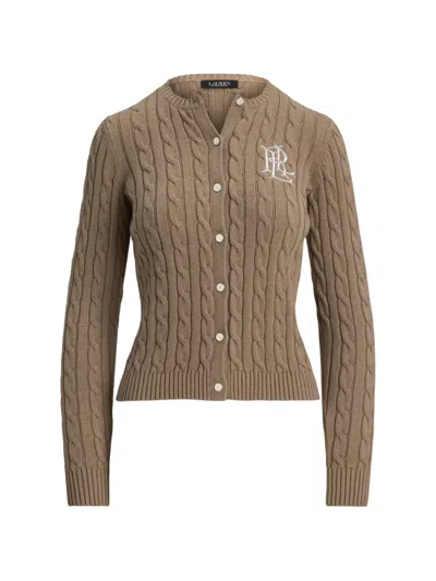 Ralph Lauren Cable-knit Embroidered Cardigan In Brown