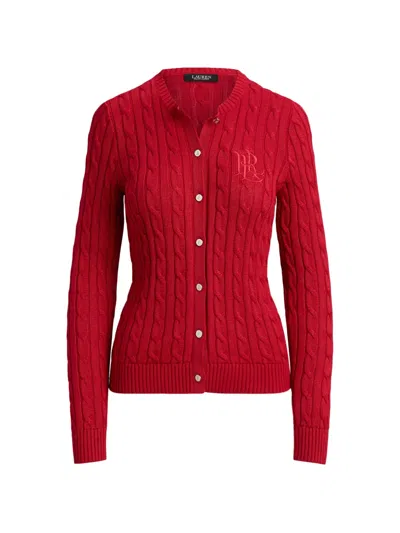 Ralph Lauren Cable-knit Embroidered-logo Cardigan In Red