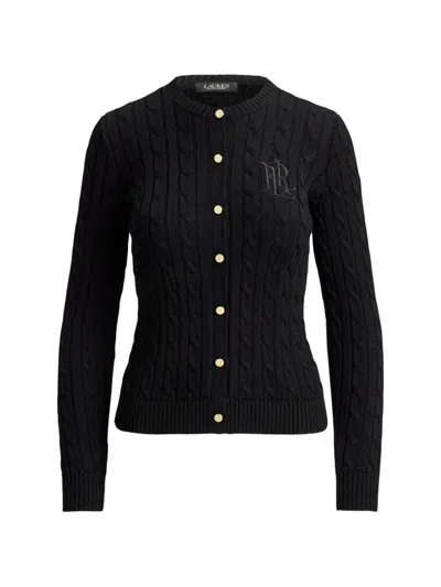 Ralph Lauren Cable-knit Embroidered-logo Cardigan In Black