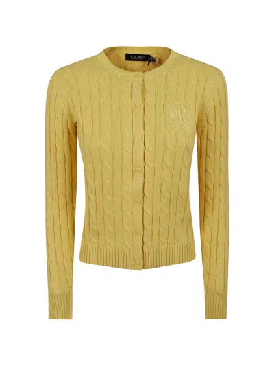 Ralph Lauren Cable-knit Embroidered-logo Cardigan In Yellow