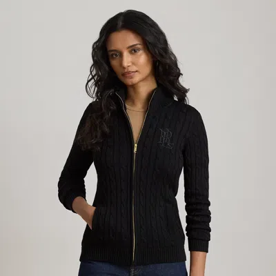 Ralph Lauren Cable-knit Full-zip Mockneck Sweater In Black