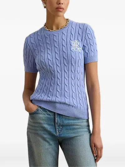 Ralph Lauren Plus Size Cable-knit Short-sleeve Sweater In Blue