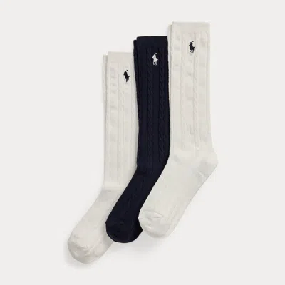 Ralph Lauren Kids' Cable-knit Knee-high Sock 3-pack In Navy White In Multi
