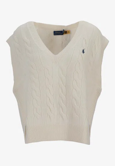 Ralph Lauren Cable-knit Logo Vest In Blue