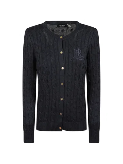 Ralph Lauren Cable-knit Logo-embroidered Cardigan In Blue