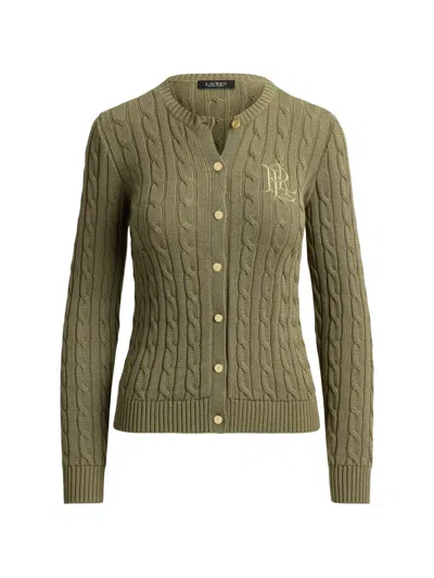 Ralph Lauren Cable-knit Logo-embroidered Cardigan In Green