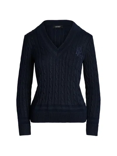 Ralph Lauren Cable-knit Logo-embroidered Sweater In Blue