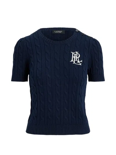 Ralph Lauren Cable-knit Logo-embroidered T-shirt In Blue