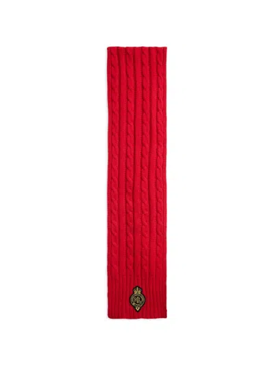Ralph Lauren Cable-knit Logo-patch Scarf In Red
