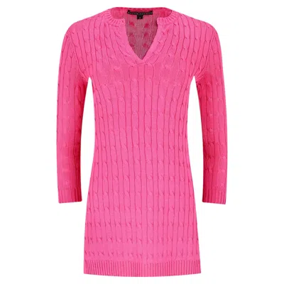 Pre-owned Ralph Lauren Cable-knit Longline Silk Jumper In Pink