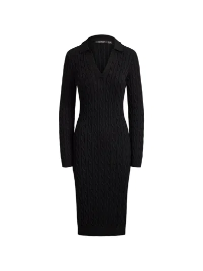 Ralph Lauren Cable-knit Long-sleeve Midi Dress In Black