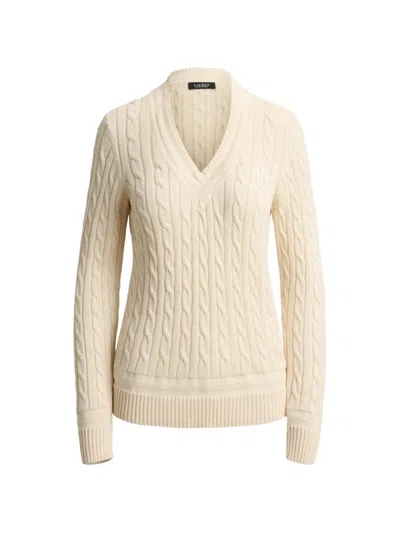 Ralph Lauren Cable-knit Monogram-embroidered Sweater In Neutral