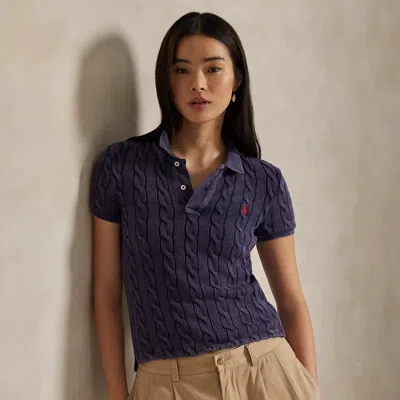 Polo Ralph Lauren Cable-knit Polo Shirt In Newport Navy In Blue