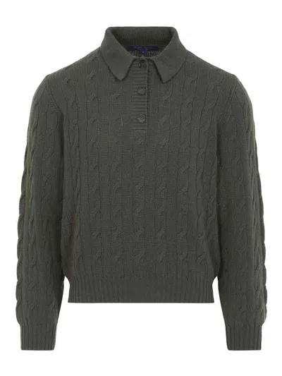 Ralph Lauren Cable-knit Polo Sweater In Dark Green