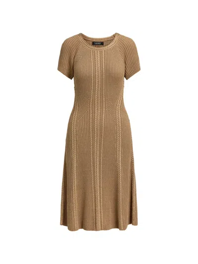 Ralph Lauren Cable-knit Ribbed Midi Dress In Brown