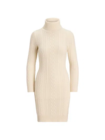 Ralph Lauren Cable-knit Roll-neck Mini Dress In Neutral