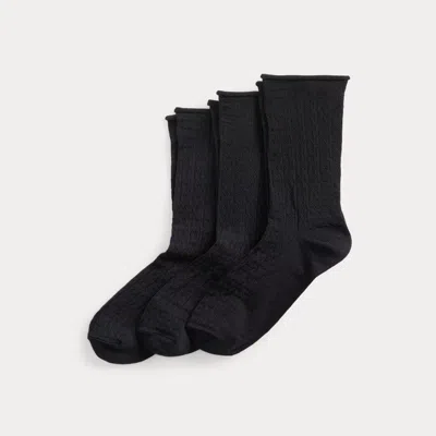 Ralph Lauren Cable-knit Roll-top Sock 3-pack In Black In Pattern