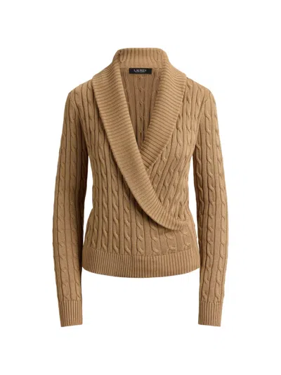 Ralph Lauren Cable Cotton-blend Shawl-collar Sweater In Lauren Camel In Brown