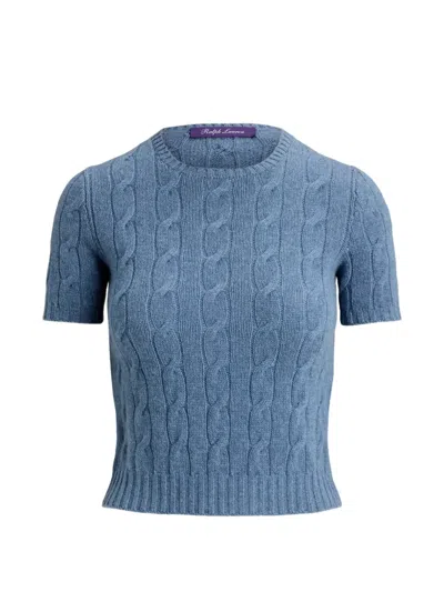 Ralph Lauren Cable-knit Short-sleeve Sweater In Blue