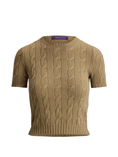 Ralph Lauren Cable-knit Short-sleeve Sweater In Brown