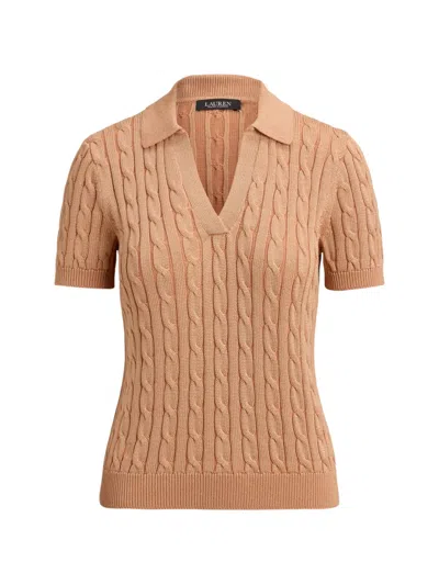 Ralph Lauren Cable-knit Short-sleeve Sweater In Brown