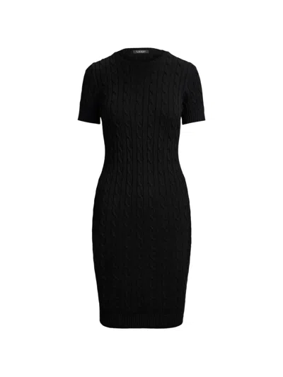 Ralph Lauren Cable-knit Short-sleeve Sweater Mini Dress In Black