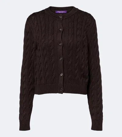 Ralph Lauren Cable-knit Silk Cardigan In Brown