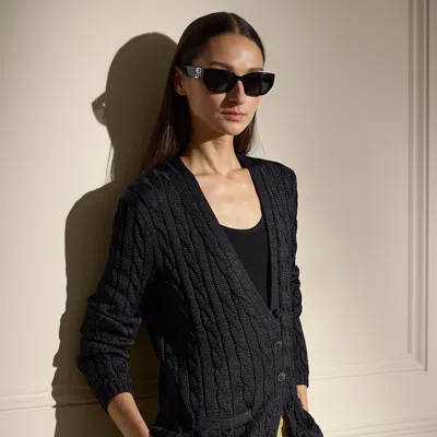 Ralph Lauren Cable-knit Silk Cardigan Sweater In Black