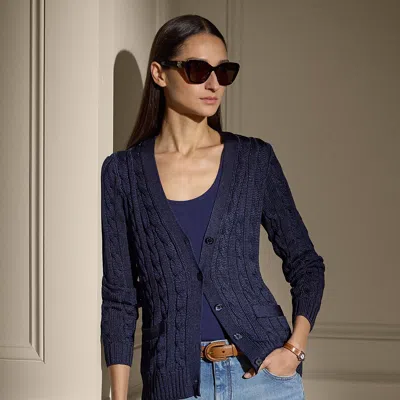 Ralph Lauren Cable-knit Silk Cardigan Sweater In Lux Navy In Blue