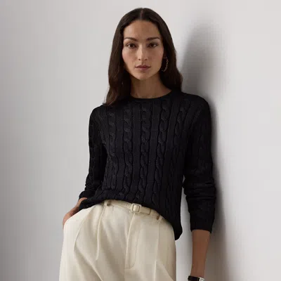 Ralph Lauren Cable-knit Silk Crewneck Sweater In Black