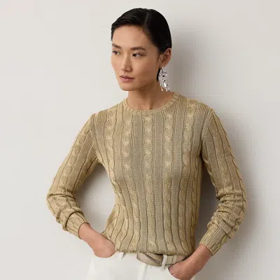 Ralph Lauren Cable-knit Silk Crewneck Sweater In Light Tan In Brown