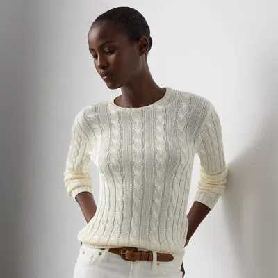 Ralph Lauren Cable-knit Silk Crewneck Sweater In Lux Cream In White