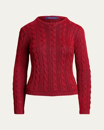 Ralph Lauren Cable-knit Silk Crewneck Sweater In Brown