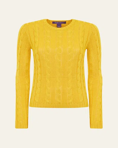 Ralph Lauren Cable-knit Silk Crewneck Sweater In Yellow