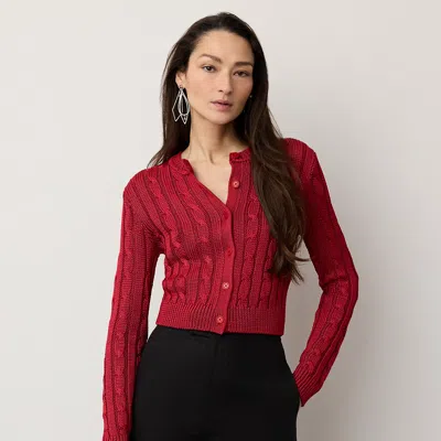 Ralph Lauren Cable-knit Silk Cropped Cardigan In Bright Red