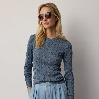 Ralph Lauren Cable-knit Silk-blend Crewneck Sweater In Chambray Blue