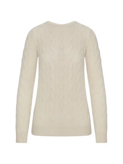 Ralph Lauren Crew Neck Long Sleeve Cable Knit Sweater In Neutral