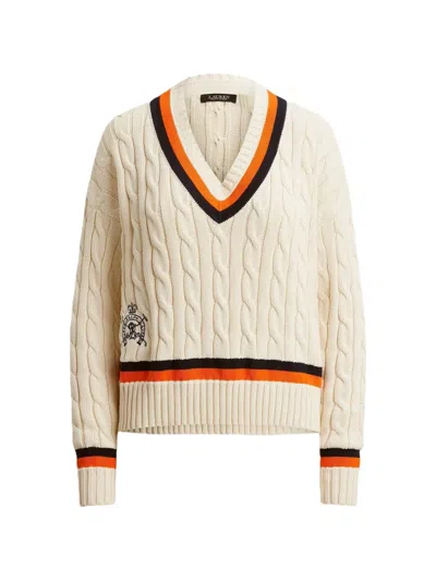 Ralph Lauren Cable-knit V-neck Sweater In Neutral